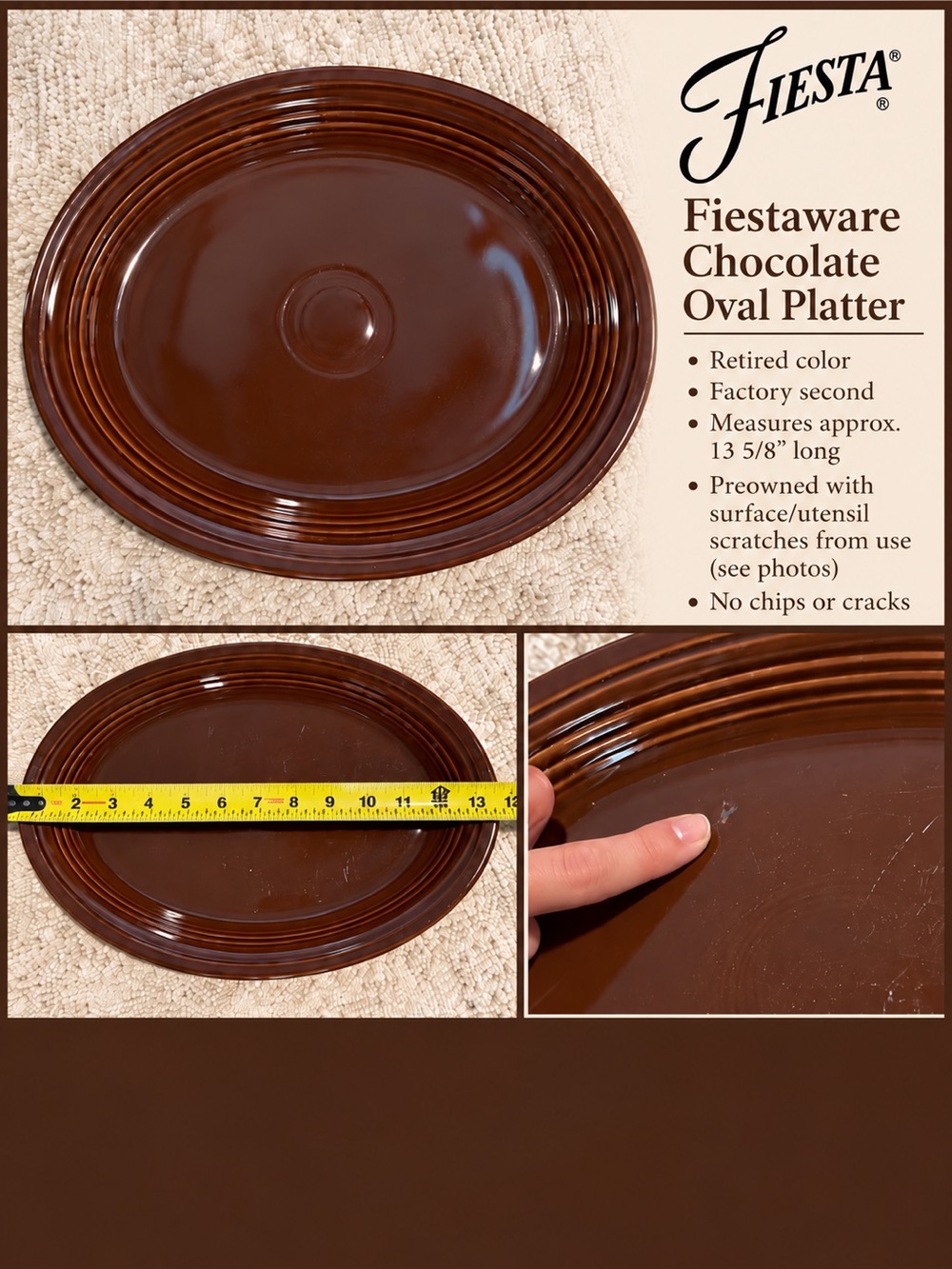 Fiesta / Fiestaware large oval serving platter in the retired Chocolate color